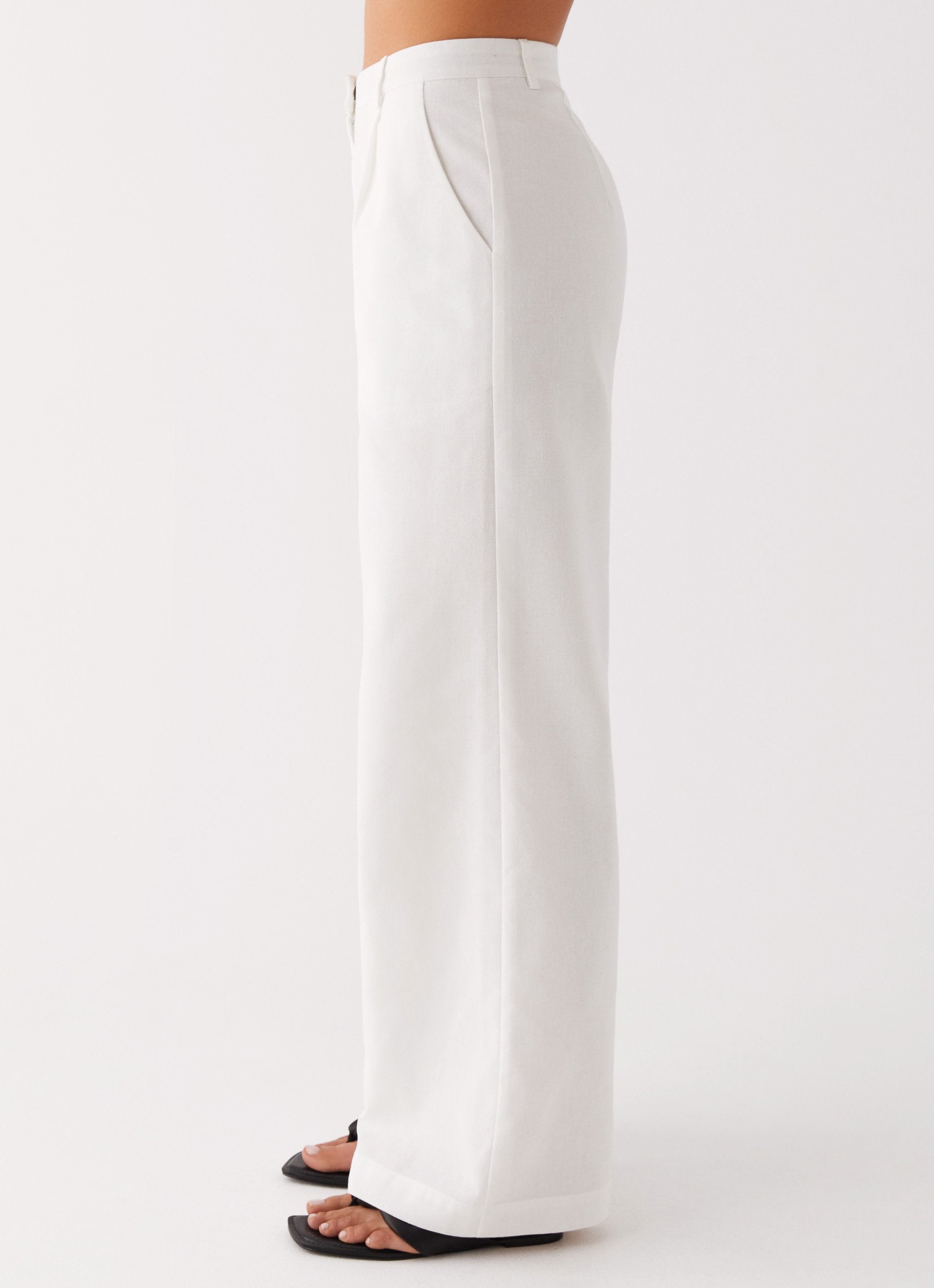 Womens Heatwave Linen Wide Leg Pants in the colour White in front of a light grey background
